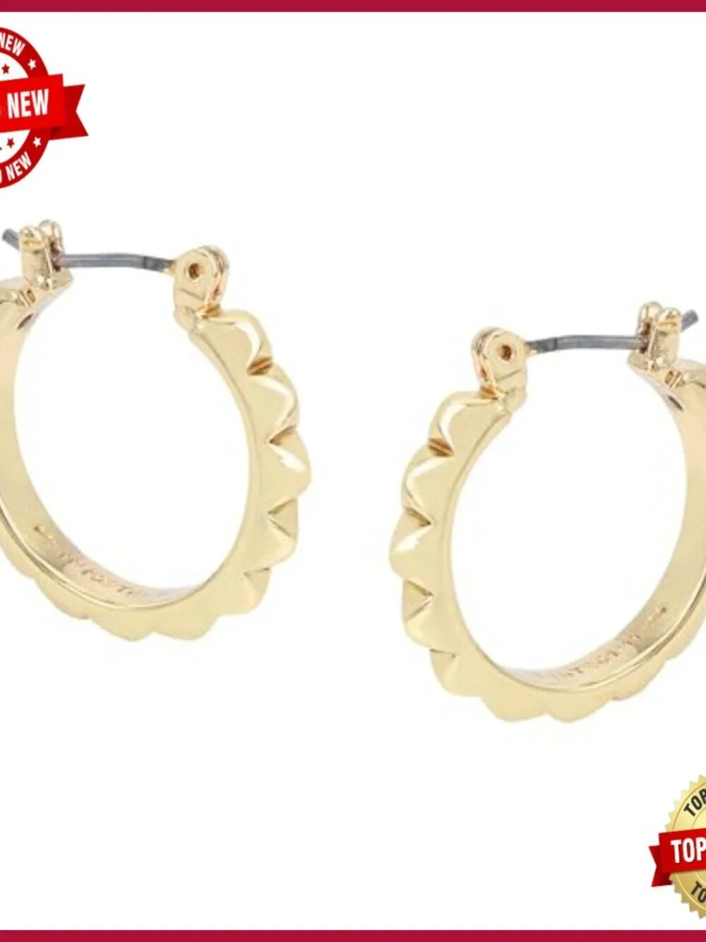 Brass Studded Hoop Earrings with Click-Top Closure